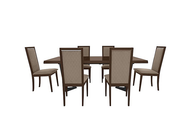 Palazzo 200cm Extending Dining Table in Dark Walnut with 6 Rombi Chairs - Aquos Taupe