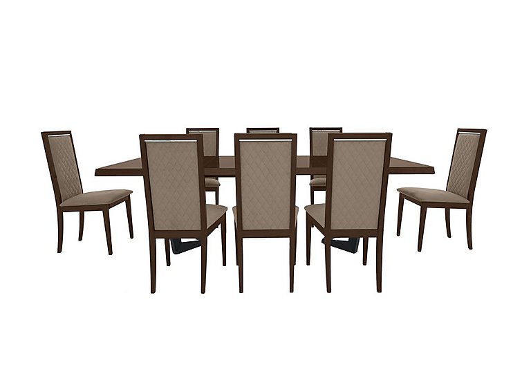 Palazzo 200cm Extending Dining Table in Dark Walnut with 8 Rombi Chairs - Aquos Taupe