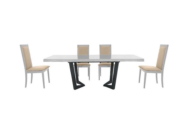 Palazzo 200cm Extending Dining Table in Glossy White with 4 Rombi Chairs  Aquos Cream | Bed Sava