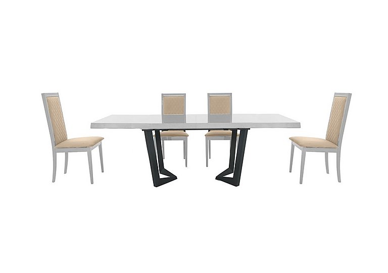 Palazzo 200cm Extending Dining Table in Glossy White with 4 Rombi Chairs - Aquos Cream