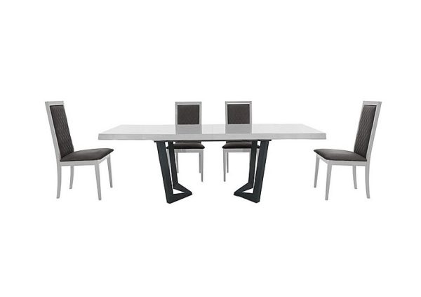 Palazzo 200cm Extending Dining Table in Glossy White with 4 Rombi Chairs  Aquos Dark Grey | Bed Sava