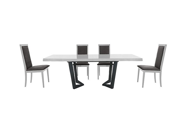 Palazzo 200cm Extending Dining Table in Glossy White with 4 Rombi Chairs - Aquos Dark Grey