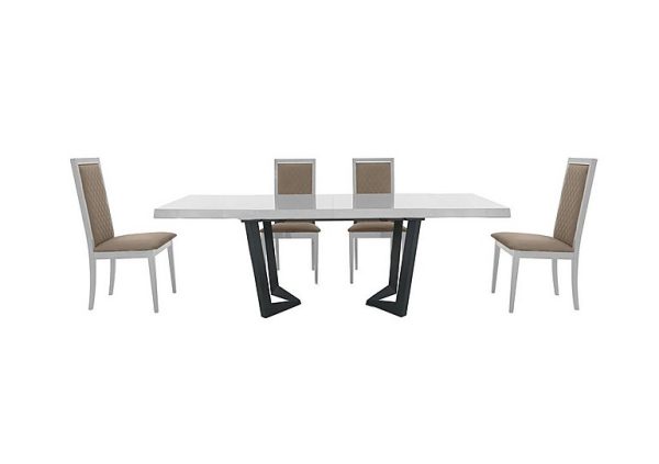 Palazzo 200cm Extending Dining Table in Glossy White with 4 Rombi Chairs  Aquos Taupe | Bed Sava