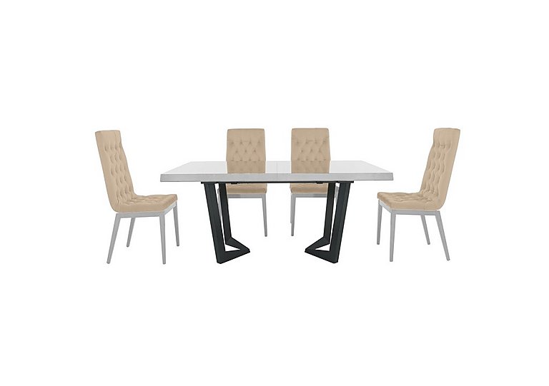 Palazzo 160cm Extending Dining Table in Glossy White with 4 Capitonne Buttoned Chairs - Aquos Cream