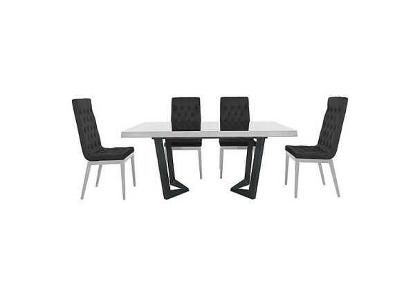 Palazzo 160cm Extending Dining Table in Glossy White with 4 Capitonne Buttoned Chairs  Aquos Dark Grey | Bed Sava