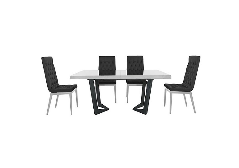 Palazzo 160cm Extending Dining Table in Glossy White with 4 Capitonne Buttoned Chairs - Aquos Dark Grey