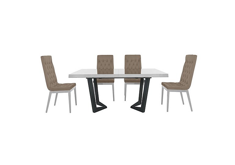 Palazzo 160cm Extending Dining Table in Glossy White with 4 Capitonne Buttoned Chairs - Aquos Taupe