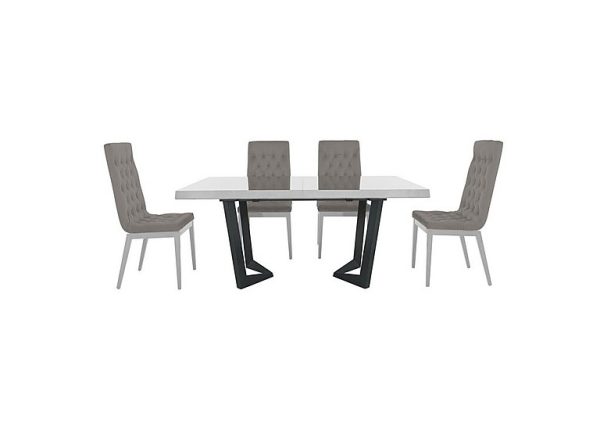 Palazzo 160cm Extending Dining Table in Glossy White with 4 Capitonne Buttoned Chairs  Scarlet Silver | Bed Sava