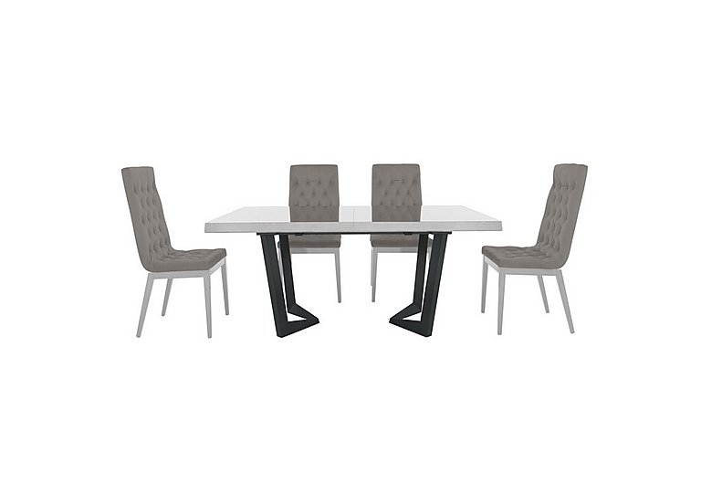 Palazzo 160cm Extending Dining Table in Glossy White with 4 Capitonne Buttoned Chairs - Scarlet Silver