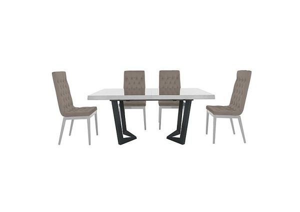 Palazzo 160cm Extending Dining Table in Glossy White with 4 Capitonne Buttoned Chairs  Scarlet Taupe | Bed Sava