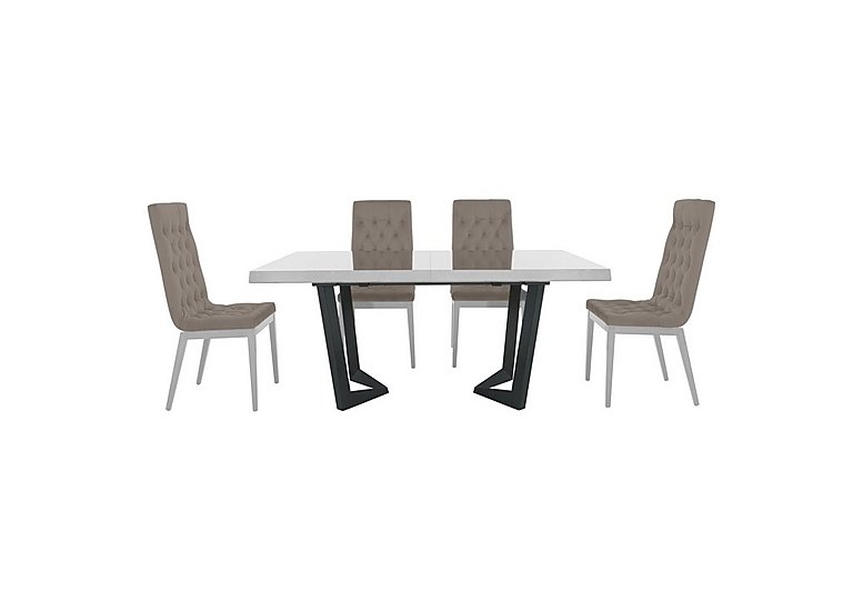 Palazzo 160cm Extending Dining Table in Glossy White with 4 Capitonne Buttoned Chairs - Scarlet Taupe