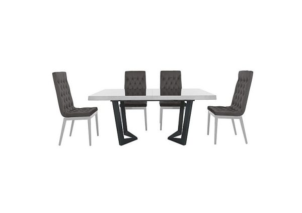 Palazzo 160cm Extending Dining Table in Glossy White with 4 Capitonne Buttoned Chairs  Scarlet Dark Grey | Bed Sava
