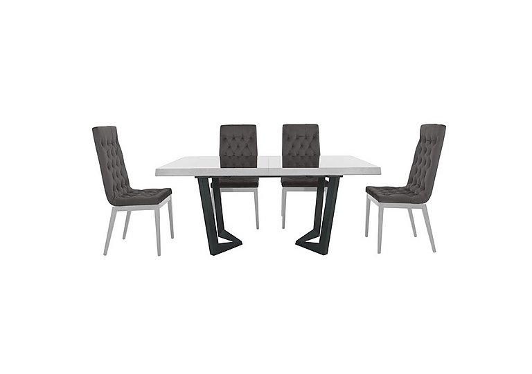 Palazzo 160cm Extending Dining Table in Glossy White with 4 Capitonne Buttoned Chairs - Scarlet Dark Grey