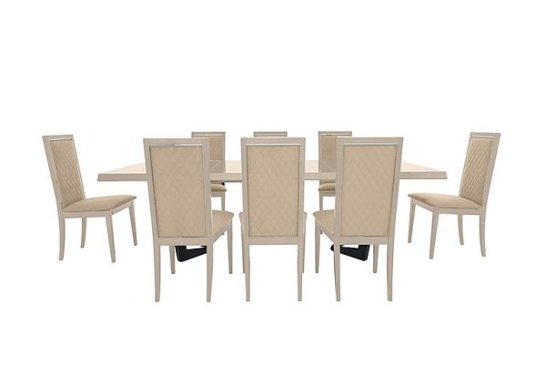 Palazzo 160cm Extending Dining Table in Sand Birch with 8 Rombi Chairs  Aquos Cream | Bed Sava