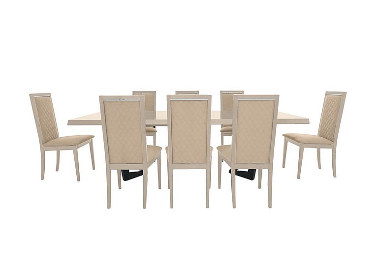 Palazzo 160cm Extending Dining Table in Sand Birch with 8 Rombi Chairs - Aquos Cream