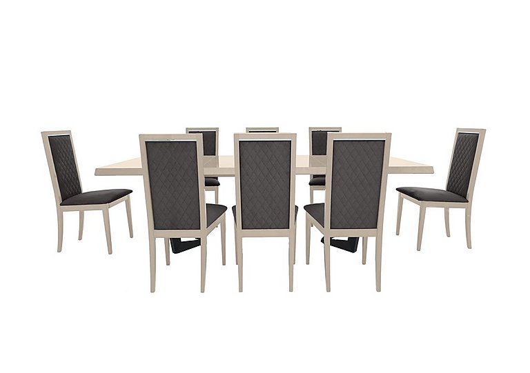 Palazzo 160cm Extending Dining Table in Sand Birch with 8 Rombi Chairs - Aquos Dark Grey