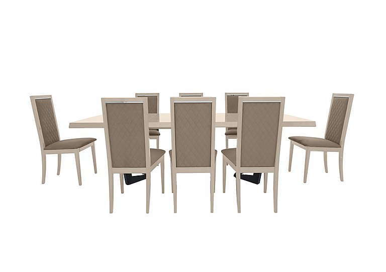 Palazzo 160cm Extending Dining Table in Sand Birch with 8 Rombi Chairs - Aquos Taupe