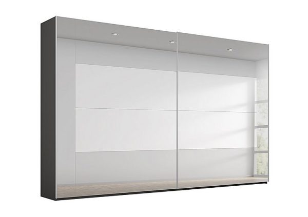Rauch  Rio 316cm 2 Door Sliding Wardrobe with Premium Interior Fittings Package  Graphite CarcGrey Mirror | Bed Sava