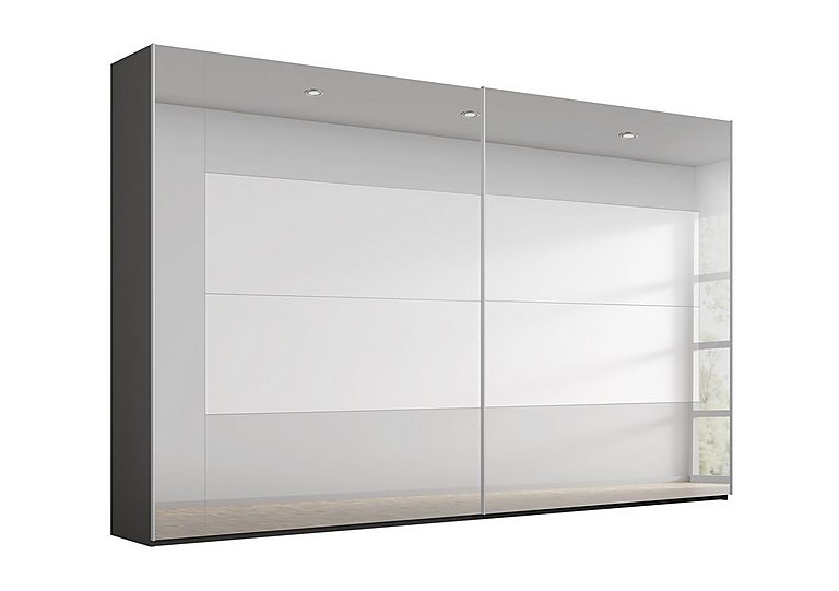 Rauch - Rio 316cm 2 Door Sliding Wardrobe with Premium Interior Fittings Package - Graphite Carc/Grey Mirror