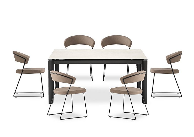 Connubia  Rosa 160cm Medium Extending Dining Table with Salt White Ceramic Top and Black Metal Legs and 6 New York Chairs  Desert | Bed Sava