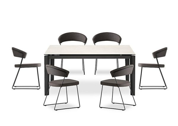 Connubia  Rosa 160cm Medium Extending Dining Table with Salt White Ceramic Top and Black Metal Legs and 6 New York Chairs | Bed Sava