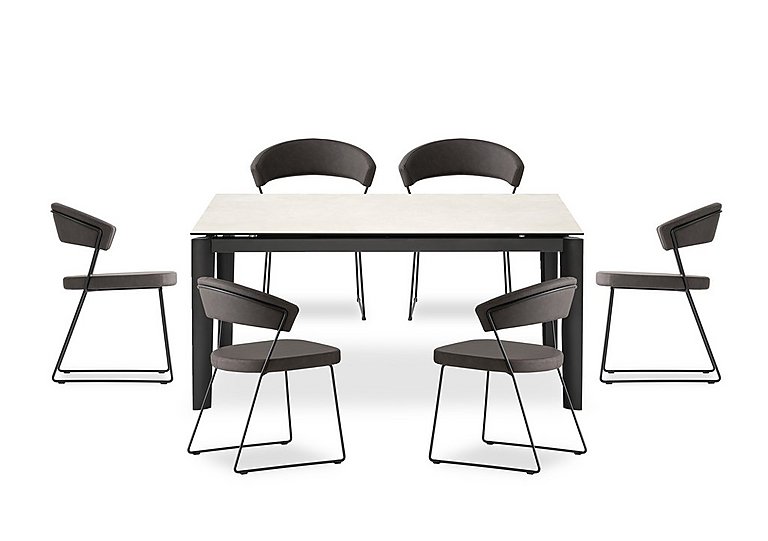 Connubia  Rosa 160cm Medium Extending Dining Table with Salt White Ceramic Top and Black Metal Legs and 6 New York Chairs | Bed Sava