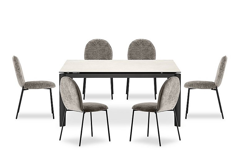 Connubia  Rosa 160cm Medium Extending Dining Table with Salt White Ceramic Top and Black Metal Legs and 6 Riley Chairs | Bed Sava