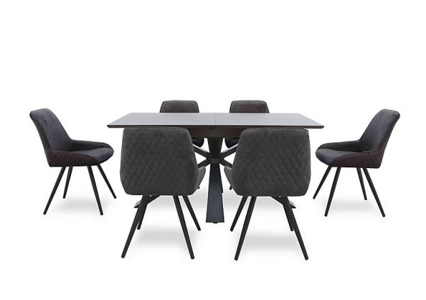 Saigon Extending Table with Metal Base and 6 Velvet Dining Chairs  Granite | Bed Sava