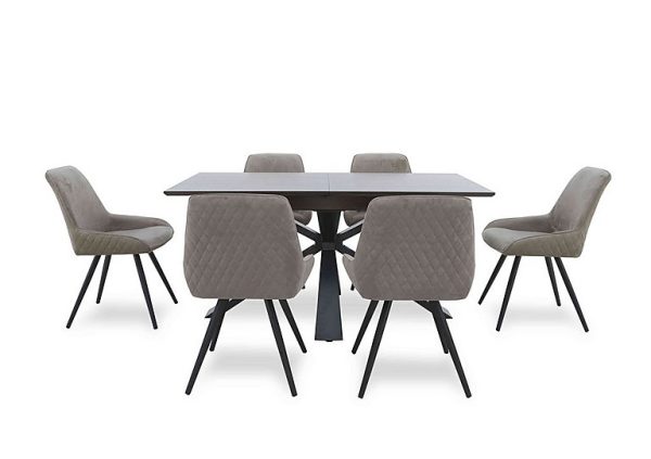 Saigon Extending Table with Metal Base and 6 Taupe Velvet Dining Chairs  Taupe | Bed Sava