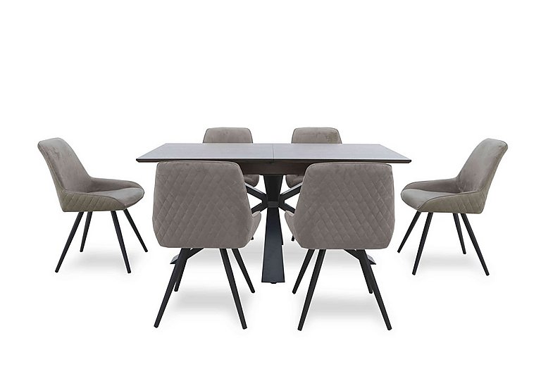 Saigon Extending Table with Metal Base and 6 Taupe Velvet Dining Chairs - Taupe