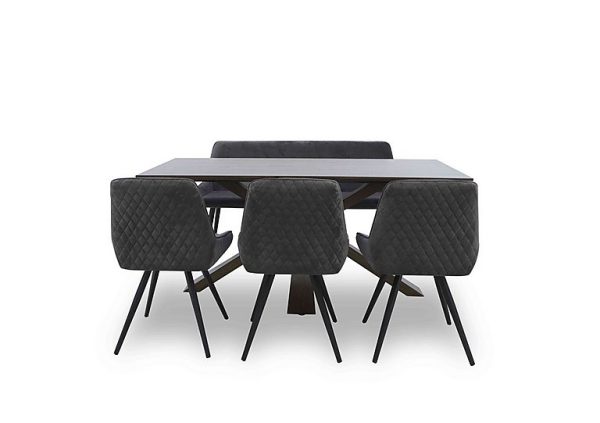 Saigon Fixed Table with Wooden Base and 3 Velvet Dining Chairs and a Dining Bench | Bed Sava