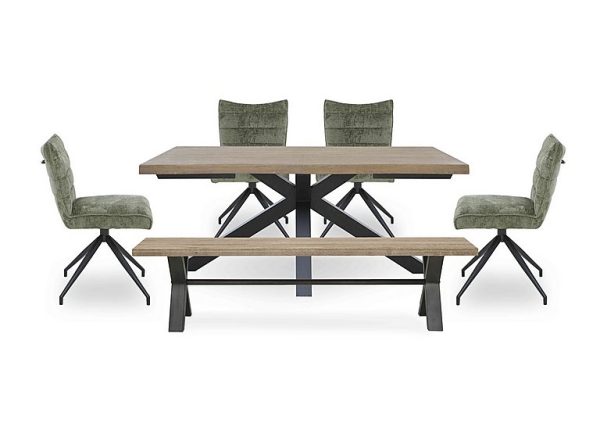 Saturn Large Live Edge Dining Table with a Bench and 4 Swivel Chairs  Green | Bed Sava