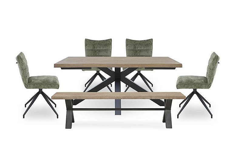 Saturn Large Live Edge Dining Table with a Bench and 4 Swivel Chairs - Green