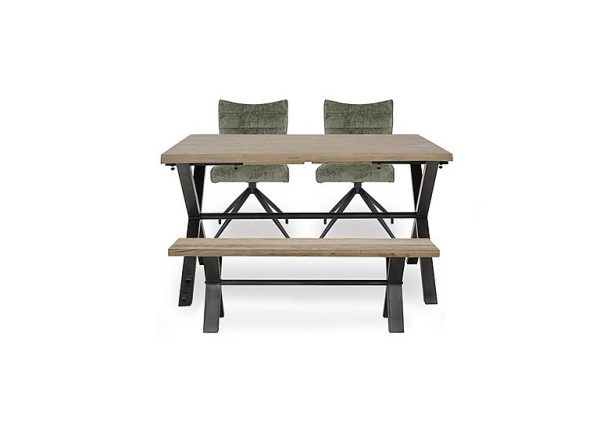Saturn Small Straight Edge Dining Table with Bench and 2 Swivel Chairs  Green | Bed Sava