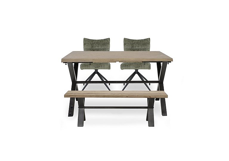 Saturn Small Straight Edge Dining Table with Bench and 2 Swivel Chairs - Green