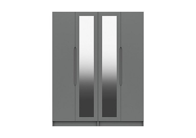 London Bedrooms  St Pancras 4 Door Tall Wardrobe with 2 Mirrors  Dust Grey Gloss | Bed Sava