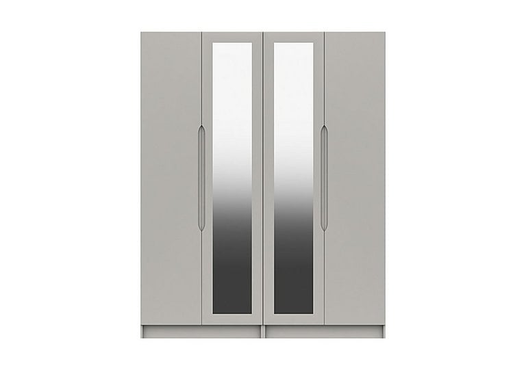 London Bedrooms  St Pancras 4 Door Tall Wardrobe with 2 Mirrors  Light Grey Gloss | Bed Sava