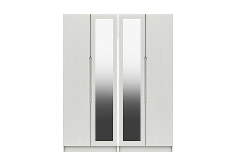 London Bedrooms  St Pancras 4 Door Tall Wardrobe with 2 Mirrors  White | Bed Sava