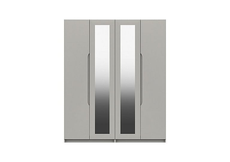 London Bedrooms  St Pancras 4 Door Wardrobe with 2 Mirrors  Light Grey Gloss | Bed Sava