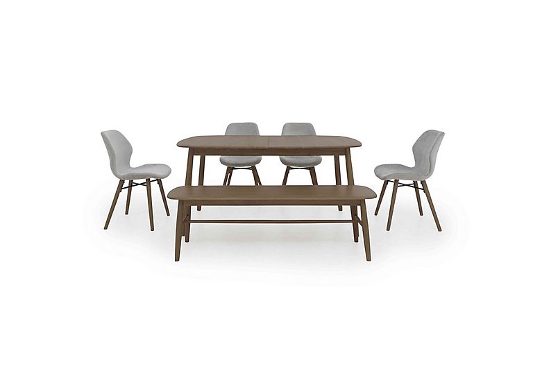 Stockholm Extending Dining Table with 4 Upholstered Chairs and a Bench - Dark Oak