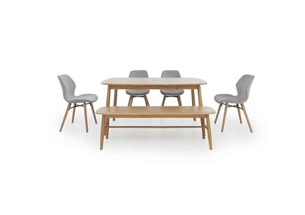 Stockholm Extending Dining Table with 4 Upholstered Chairs and a Bench  Light Oak | Bed Sava