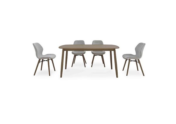 Stockholm Fixed Dining Table with 4 Upholstered Chairs  Dark Oak | Bed Sava