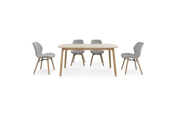 Stockholm Fixed Dining Table with 4 Upholstered Chairs  Light Oak | Bed Sava
