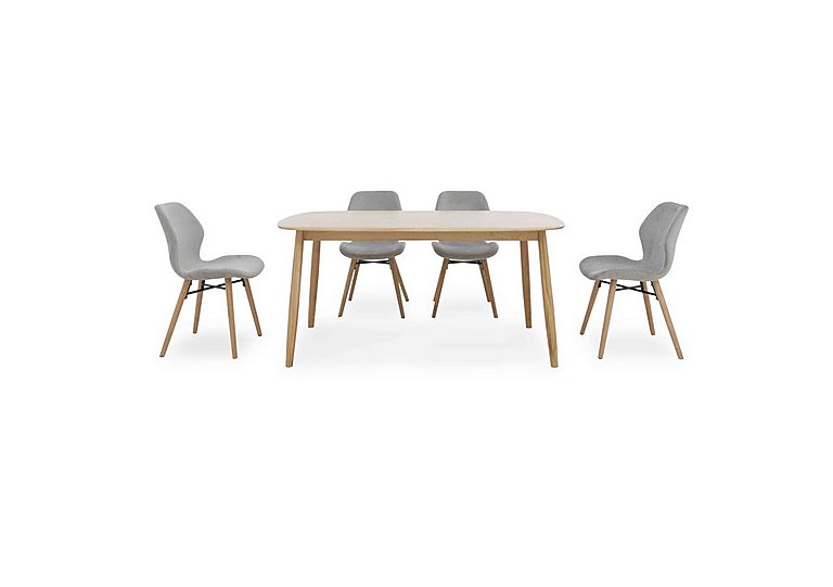 Stockholm Fixed Dining Table with 4 Upholstered Chairs - Light Oak