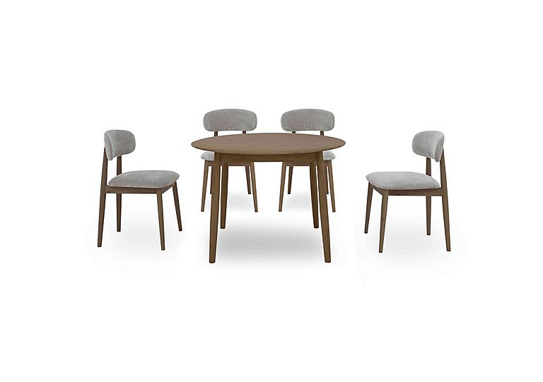 Stockholm Round Extending Dining Table and 4 Wooden Chairs - Dark Oak