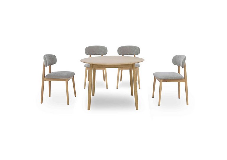 Stockholm Round Extending Dining Table and 4 Wooden Chairs - Light Oak