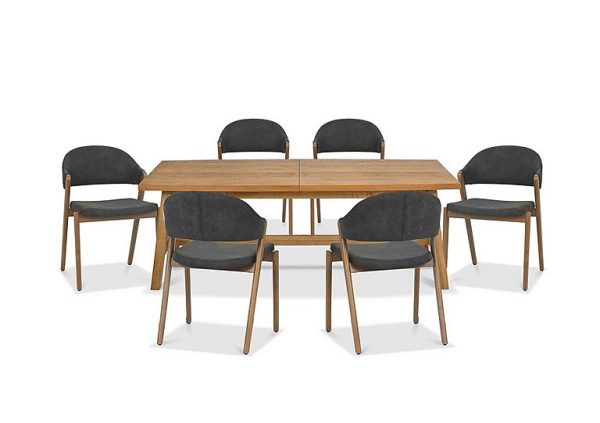 Stratford Large Extending Dining Table with 6 Fabric Chairs  Dark Grey | Bed Sava