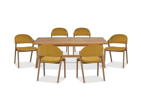 Stratford Large Extending Dining Table with 6 Fabric Chairs  Mustard Velvet | Bed Sava