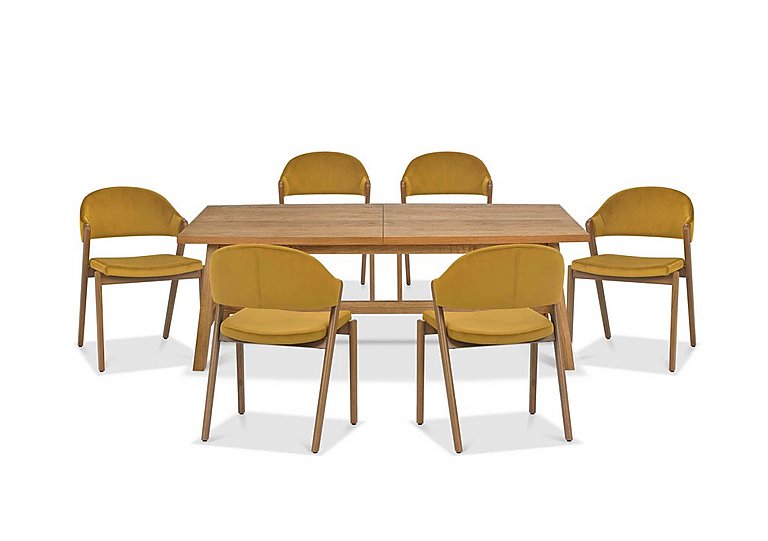 Stratford Large Extending Dining Table with 6 Fabric Chairs - Mustard Velvet