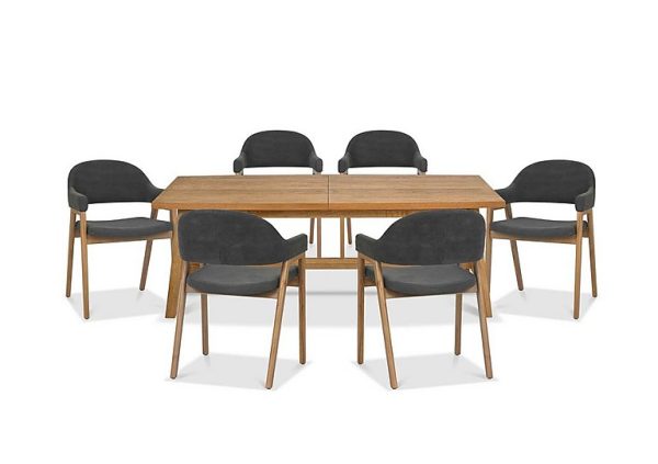 Stratford Large Extending Dining Table with 6 Fabric Dining Arm Chairs  Dark Grey | Bed Sava